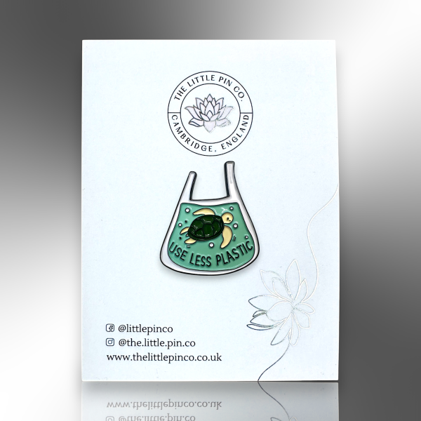 Green Use Less Plastic Turtle Carrier Bag Enamel Pin