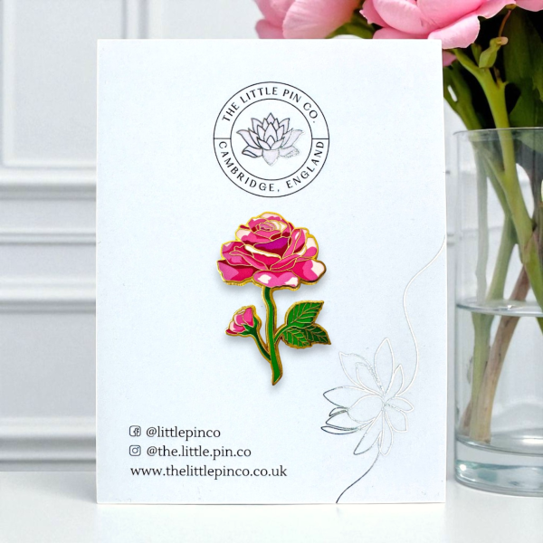 Large Pink Rose Hard Enamel Pin Brooch