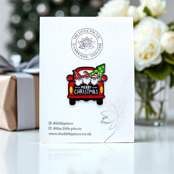 Merry Christmas Truck With Santa Claus And Tree Pin