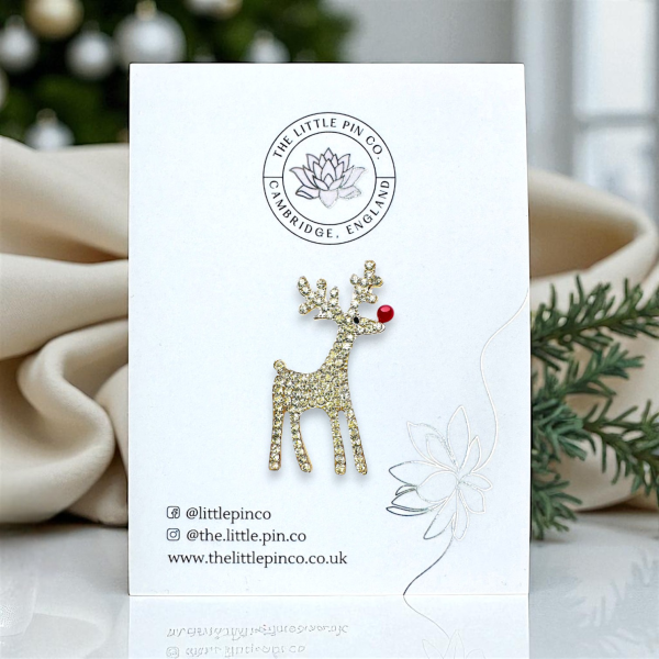 Reindeer Rhinestone Christmas Brooch Pin